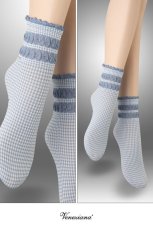 画像2: ショートストッキング（チェック柄・フリル・ブルー×ホワイト）[LISETTA Socks jeans]※2足までメール便対象【送料無料・即日発送】 (2)